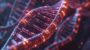 Abstract representation of DNA strands illuminated with vibrant colors in a digital environment photo