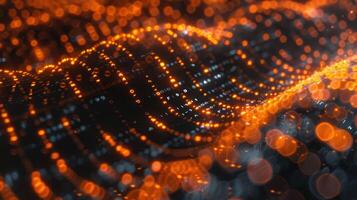 Abstract visualization of glowing orange and blue waves creating a dynamic digital landscape photo