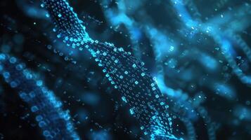 Abstract representation of digital data flow with glowing binary code in a futuristic setting photo