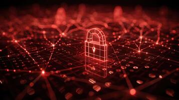 Abstract representation of digital security with glowing padlocks amidst a network of connections photo