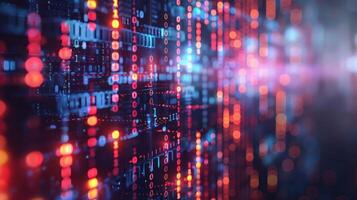 Abstract digital background showcasing vibrant data streams and glowing binary code in a tech environment photo