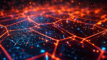 Abstract representation of a digital network with glowing nodes and interconnected lines photo