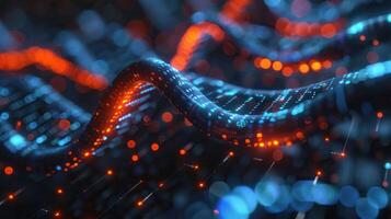 Abstract representation of digital waves flowing with vibrant lights in a futuristic setting photo
