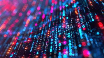 Colorful abstract representation of digital data streams flowing through a virtual environment photo