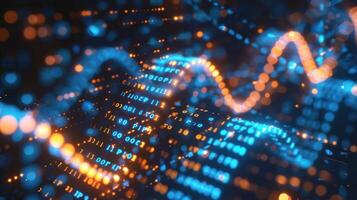 Abstract visualization of flowing data streams with vibrant blue and orange lights creating depth photo