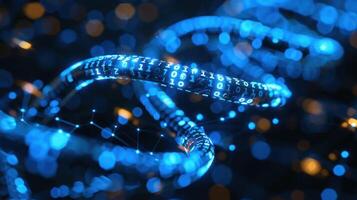 Abstract representation of digital data streams with glowing binary code and light effects photo