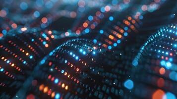 Abstract representation of digital data flow with vibrant colors and bokeh effect in a futuristic setting photo