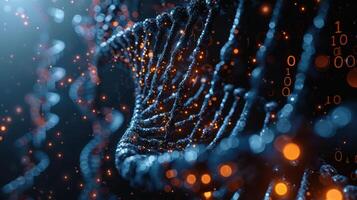 Abstract visualization of digital data streams with glowing particles and binary code backdrop photo