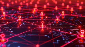 Abstract digital network illustration with glowing nodes and connections on a dark background photo