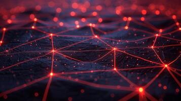 Abstract digital landscape with glowing red connections and nodes, suggesting technology and network photo