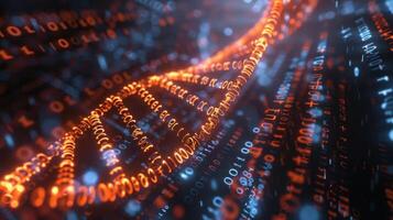 Abstract visualization of DNA strands intertwined with binary code, symbolizing data and life photo