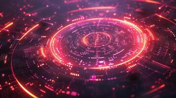 Abstract futuristic digital background with glowing circular patterns and data visualization photo