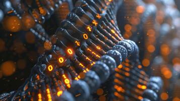 Abstract representation of digital data flow with binary code and glowing particles in background photo