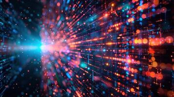 Abstract digital light trails creating a vibrant, colorful background for technology themes photo
