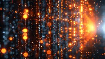 Abstract depiction of glowing particles and light streaks creating a dynamic digital atmosphere photo