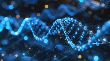 Abstract representation of DNA strands illuminated by blue and golden lights in a digital environment photo