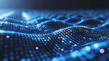 Abstract representation of digital data flow, showcasing binary code waves under a dark backdrop photo