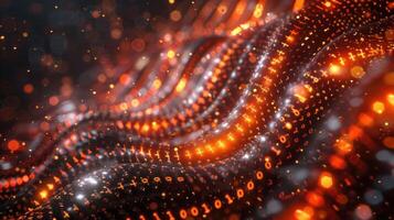 Abstract digital wave pattern featuring glowing binary code and vibrant colors in a tech-inspired background photo