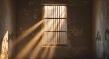 Sunbeams Streaming Through Barred Window. photo
