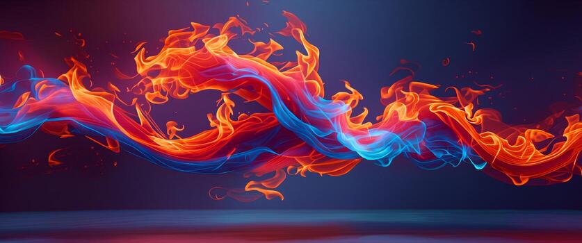 resumen antecedentes presentando un dinámica remolino de rojo y azul ardiente llamas en un oscuro fondo foto
