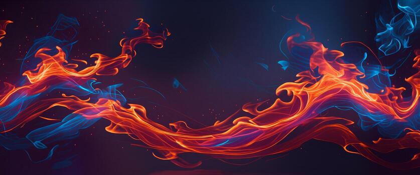 resumen antecedentes presentando un dinámica remolino de rojo y azul ardiente llamas en un oscuro fondo. foto