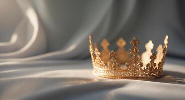 Elegant Golden Crown Placed on a Smooth Surface With Soft Light Casting Gentle Shadows. photo