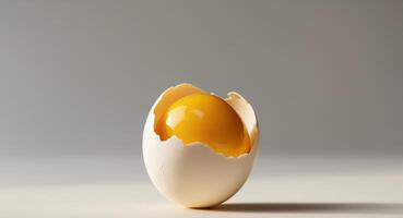 Fresh Eggshell with Golden Yellow Yolk and Glossy Texture. photo