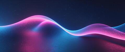 Bright glowing neon wave with smooth futuristic curves and a cosmic particle texture creating a mesmerizing abstract art scene. photo