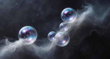 Cosmic bubbles with a galaxy effect floating in a dark atmospheric background photo