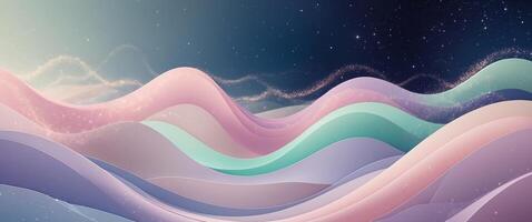 Abstract waves of pastel colors with glittering cosmic dust and a gradient background photo