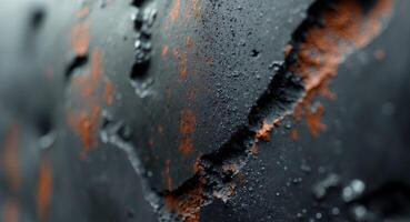 Close up of rough textured surface resembling concrete with black and oxidized areas photo
