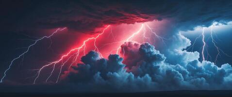 Dynamic thunder contrast of blue and red isolate on black background. photo