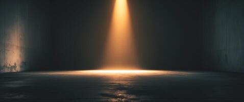 lone beam of light shining through a dark room symbolizing hope and resilience amidst chaos with caption space on the side. photo