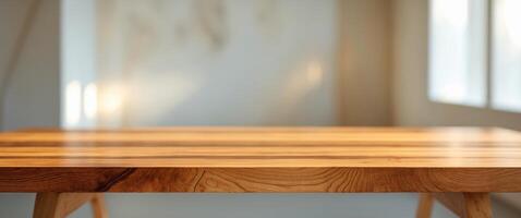 Bright and Warm Wooden Tabletop in Modern Interior Space photo