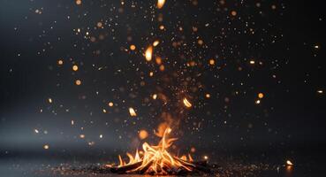 Glowing Embers and Fire Sparks on Dark Background Abstract Texture photo