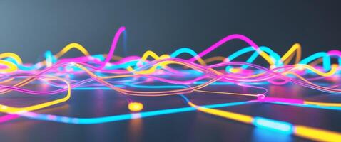 An abstract image depicting a network of glowing pathways with colorful lights photo