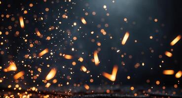 Glowing Embers and Fire Sparks on Dark Background Abstract Texture. photo