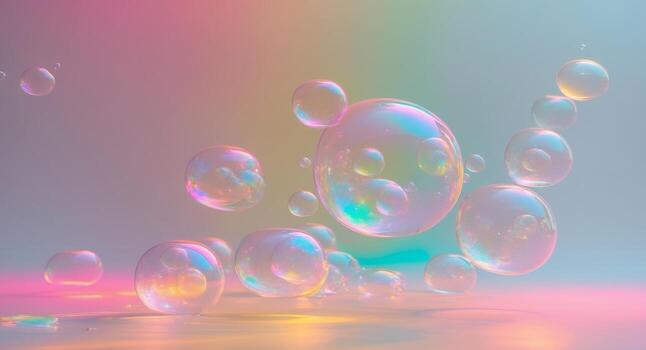 vistoso burbujas flotante en un vibrante antecedentes foto