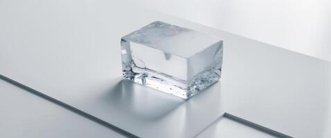 Clear Ice Block on White Surface with Smooth Textures and Reflections photo