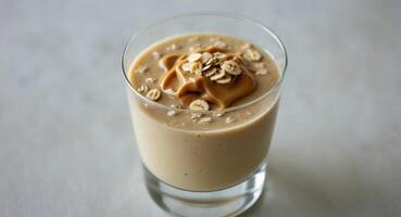 Delicious Banana Peanut Butter Oatmeal Smoothie in Glass photo