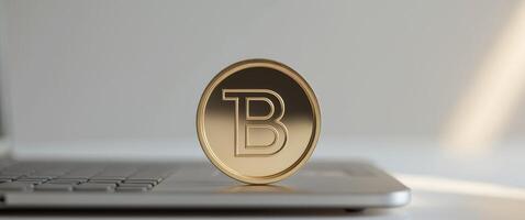 A golden coin with the letter B on it is on a computer screen photo