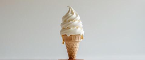 Melting Vanilla Soft Serve Ice Cream Cone photo