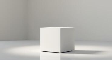 White cube on a glossy surface with soft lighting photo