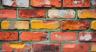 A Beautiful and Colorful Brick Wall Texture Ideal for Various Creative Projects and Designs. photo