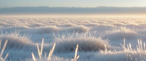 A quiet winter field with frost on the grass the low sun casting long shadows. photo