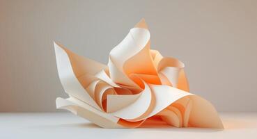 Abstract Paper Sculpture in Modern Art Style with Soft Orange and Cream Colors. photo