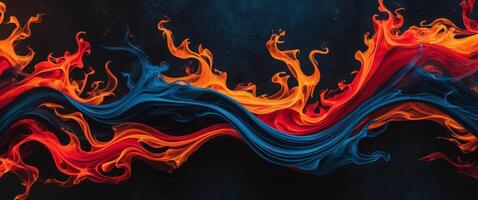 Abstract fiery red and cool blue swirling flames on a dark background. photo