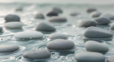 Beautiful smooth stones submerged in clear water with gentle waves creating white foam photo