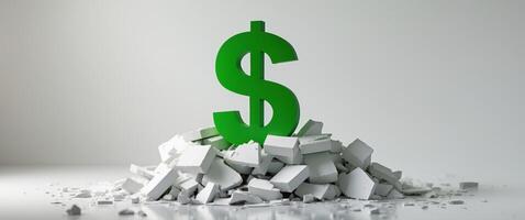 Dollar sign is shown with a pile of broken blocks surrounding it. photo