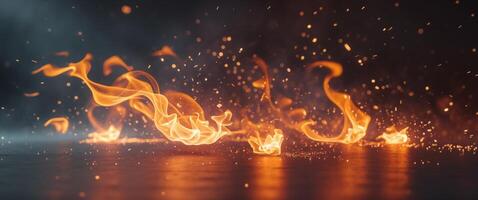 Flames and Sparks Abstract Glow Fire Background with Dynamic Composition and High Contrast Lighting. photo